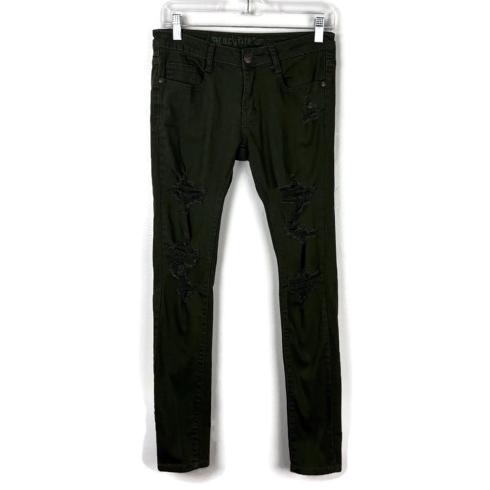 Machine Mid Rise Distressed Denim Skinny Jeans in Green